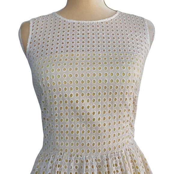 FRENCH CONNECTION Eyelet Dress with Yellow Contrast Underlay. Size:  2 - Picture 4 of 14